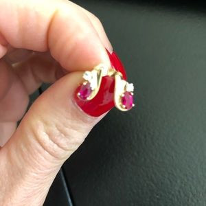 14K Gold Ruby and Diamond Butterfly Back Earrings